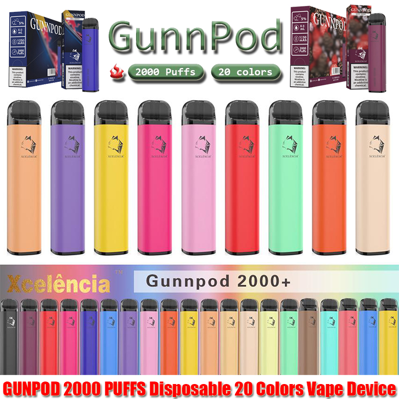 Gunnpod 2000 bufe preumplute de unică folosință 1250mAh bateria E țigară Deivce 18350 8ml vaporizator de pornire VS Elf Bar 20 Flavs Pen Pod Puff Gunpod
